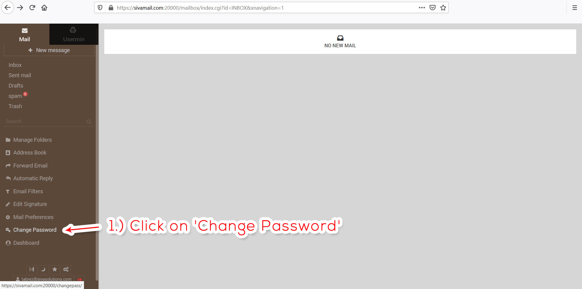 Change sivamail password step 1