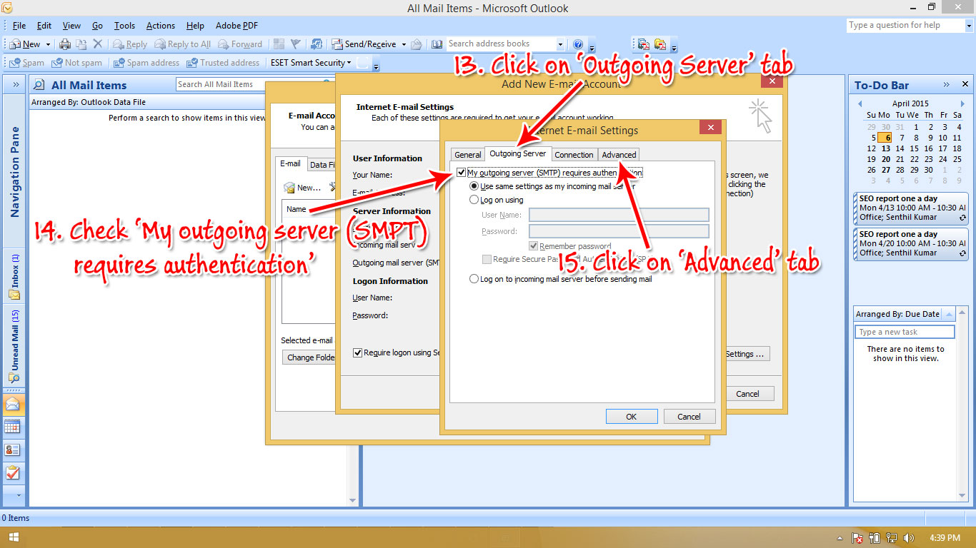 Outlook setup step 6