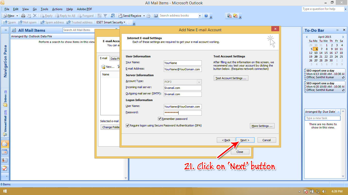 Outlook setup step 8